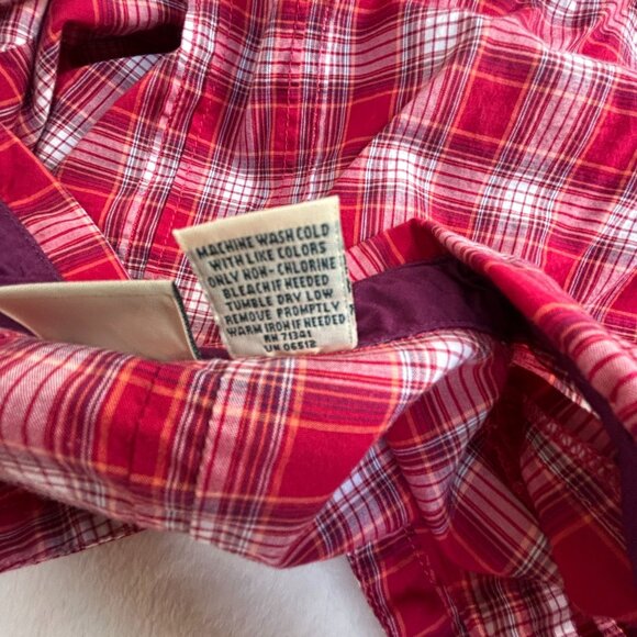 L.L.Bean Womens Red Plaid Long Sleeve Pintuck Button-Up Shirt Large 100% Cotton - Picture 4 of 7